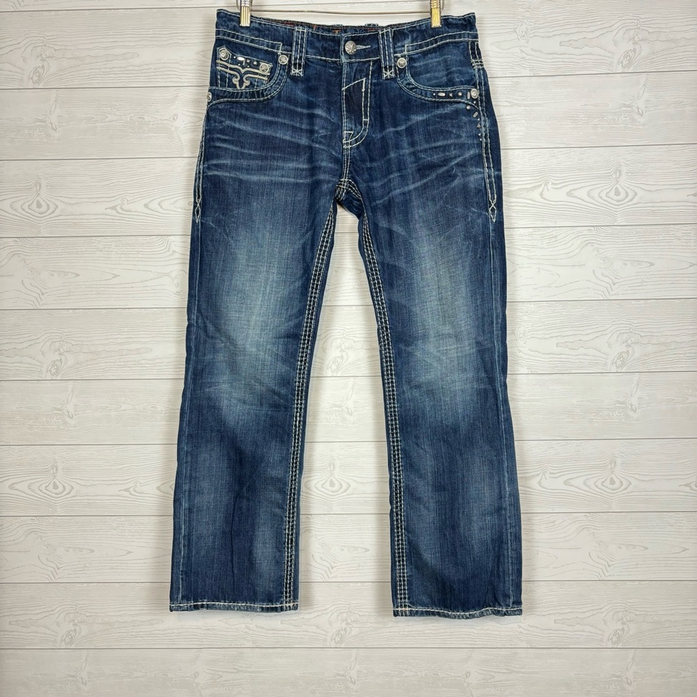 ROCK REVIVAL ALEX RELAXED STRAIGHT DENIM BLUE JEANS SIZE 32